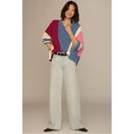 Maeve Anthropologie  Oversized Stripe Sleeve Cable Knit Sweater Color Block Large Photo 4