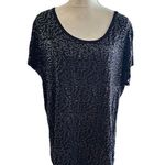 Isaac Mizrahi All Over Beaded Shirt Black Sz 2X Stretchy Short Sleeve Photo 1
