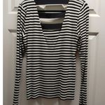 Vince Camuto Women's Size Medium Black White Striped Scoop Neck Long Sleeve Top Photo 1