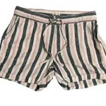 Per Se  Linen Blend Shorts Med White Blue RedStripes Cuffed Drawstring Pockets Photo 0