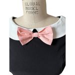 Unique Vintage NWT  Women's Collared Black Swing Dress with Pink Bow Size 10-12 Photo 3