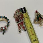 Lot Of 3 Christmas Holiday Gold Tone Prong Set Rhinestone Brooch Pins Photo 4