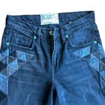 Free People Sandrine Rose Los Angeles black wide leg embroidered jeans size 24 Fray Hem Photo 1