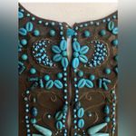 Vintage Boho Votre Nom Brown Top with Turquoise Beading, Excellent Condition Size L Photo 2
