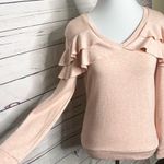 Calvin Klein Pink Ruffle Long Sleeve V Neck Sweater Top Size Small Photo 4