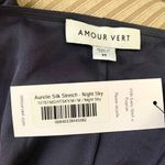 Amour Vert Aurelie Stretch Silk Bustier Midi Dress in Night Sky Blue Photo 9