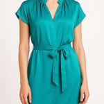 Current Air Dress Women Medium Teal Silky Belted V Neck Short Sleeve Mini Party Photo 0
