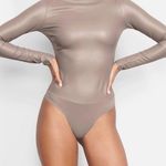 SKIMS Faux Leather Bodysuit Tan Snap Closure Long Sleeve Plus 2X Stretch NWT Photo 0