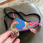 Vintage Boho Bird Floral Embroidered Crossbody Bag w/ Tassels Navy Strap Pink Photo 10