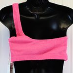 Good American NEW Always Fits Bikini Set One Shoulder Top Tiny Ties Bottom Pink Photo 5