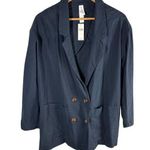 Anthropologie Amadi Kayne Navy Double Breasted Linen Blend Coat Large Oversized Photo 0
