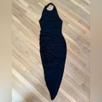 ASTR Ruched Side Halter Midi Black Asymmetrical Cocktail Dress Size Small EUC Photo 3