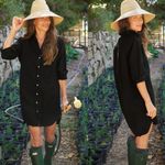 Frank & Eileen Mary Classic Black Denim Long Sleeve Shirt Dress distressed hem L Photo 1