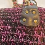 PURPLE/DEEP PINK BLACK COLORED STRAW LIKE BAG PINK BROWN BEADS ON CHAIN HANDLES Purple Photo 7