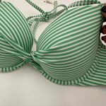 Aerie Green White Striped Brooke Halterneck Swimwear Top Size 36B Photo 1
