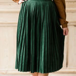 Roolee  | Dark Green Velvet Accordion Pleat Midi Skirt Pleated Elastic | Size XXL Photo 0