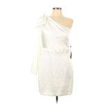 Mac Duggal Leena ‎ White One Shoulder Long Sleeve Satin Mini Dress Size 10 Photo 5