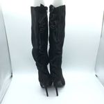 JustFab Norelle Boots Knee High Faux Suede Ruffle Stiletto Pointed Toe Black 6 Photo 3