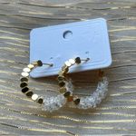 Retro Style Color Block Copper Crystal Hematite Earrings White & Gold Huggie Photo 2