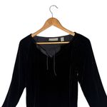 Kate Hill  Black Velvet Long Sleeve Top  Minimalist Tie Neck Size 2‎ P Silk Blend Photo 3
