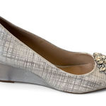 Antonio Melani  Rhinestone Jeweled Wedge Heels 7 Silver‎ Peep Toe Photo 0