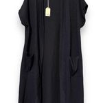 JODIFL  women's small solid black ripped open front cardigan side slits pockets Photo 9