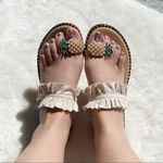 Pearl pineapple ruffle sandals beige 7.5 Tan Photo 0