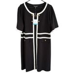 Ming Wang NWT  Contrast Trim Black White Knit Dress Gold Button / Chain Size XL Photo 2