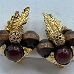 Vintage ART acorn bunch with oak leaves earring’s Gold Photo 0