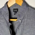 Eileen Fisher  Charcoal Linen Blend Band Collar Button Up Blouse | S Photo 1