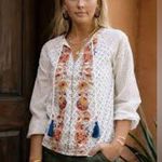 Bohme NWT  Spanish Embroidered White Top Tassels Gold Beading M Photo 1