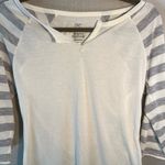 Faded Glory Y2K  Cream Fitted Long Sleeve Tee Striped Sleeves SZ S Cute Casual Photo 3