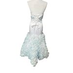 Mac Duggal  Sz 6 White Silk Blue Beaded  Ruffle Princess Gown Formal Prom Dress Photo 5