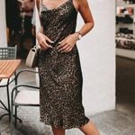 ZARA Green Animal Print Sleeveless Silk Satin Cowl Neck Cami Slip Midi Dress XS Photo 5