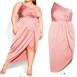 City Chic One Shoulder Sensual Satin Evening Tulip Hem Dress: Baby Blush Pink Photo 3