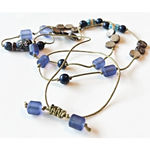 Vintage Boho Necklace Adjustable Beaded Cord Bohemian Retro Festival Hippie Blue Photo 2