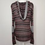 LA Made New  Striped Sweater Hoodie Lightweight Knit Elbow Patch Long Sleeve Photo 6