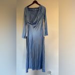 Line and Dot  Sky Blue Long Sleeve Dress Photo 3