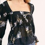 Free People  Square Neck Floral Peasant Top Black Photo 0