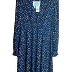 CAbi “The Ten Dress” Black & Blue With White Floral Pattern. Long Sleeve. New Photo 0