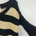 Free People  Black & Cream Striped Chunky Pullover Knit V-neck Sweater Size XS Photo 6