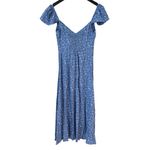 Reformation 4 Bailey Midi Length Dress Eve Cornflower Blue Floral Front Slit Photo 4