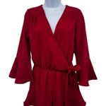 Buckle She & Sky Wrap V-Neck Side Tie Red Ruffle Romper Small Photo 3