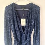 Bardot  Bellissa Sequin Mini Wrap Dress Navy Blue Long Sleeve Formal Cocktail Photo 3