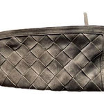 Heather Hawkins Clutch Womens Large Pewter Woven Leather Fold Over Holiday Party Gray Photo 0