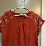 Alfred Dunner  T-Shirt Burnt Orange Beaded Embroidered Aztec M Photo 1