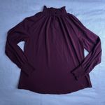 Chico's Top Womens 1 Med Maroon Mock Long Sleeve Ruffle Pima Cotton Blend Stretch Photo 6