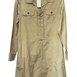 Max Mara Weekend Lace-Up Long Sleeve Dress Sz 6 Khaki Cotton Linen Safari Midi Photo 0