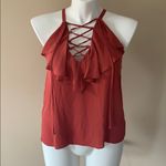 BCBGMAXAZRIA  Lace up Rust Orange Ruffle tank‎ size s NWT Photo 4