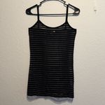 BKE  Women’s Black See-Through Mesh Tank Top Size L Semi Sheer Striped Detail Photo 4